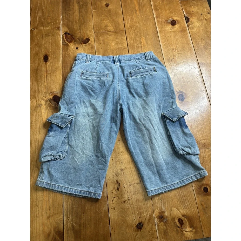 Primo Piano Men's Relaxed Distressed Denim Cargo Shorts Light Wash Made in Italy
